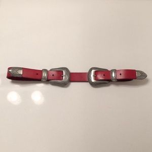 Red leather, double buckle western belt
